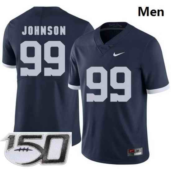 Men Penn State Nittany Lions 99 Austin Johnson Navy College Football Stitched 150TH Patch Jersey